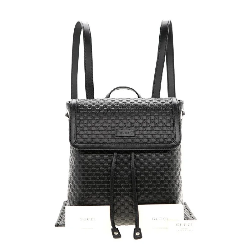 Ladies Gucci shoulder bags with a single - handle designGucci Microguccisima Black Leather Drawstring Backpack 607993