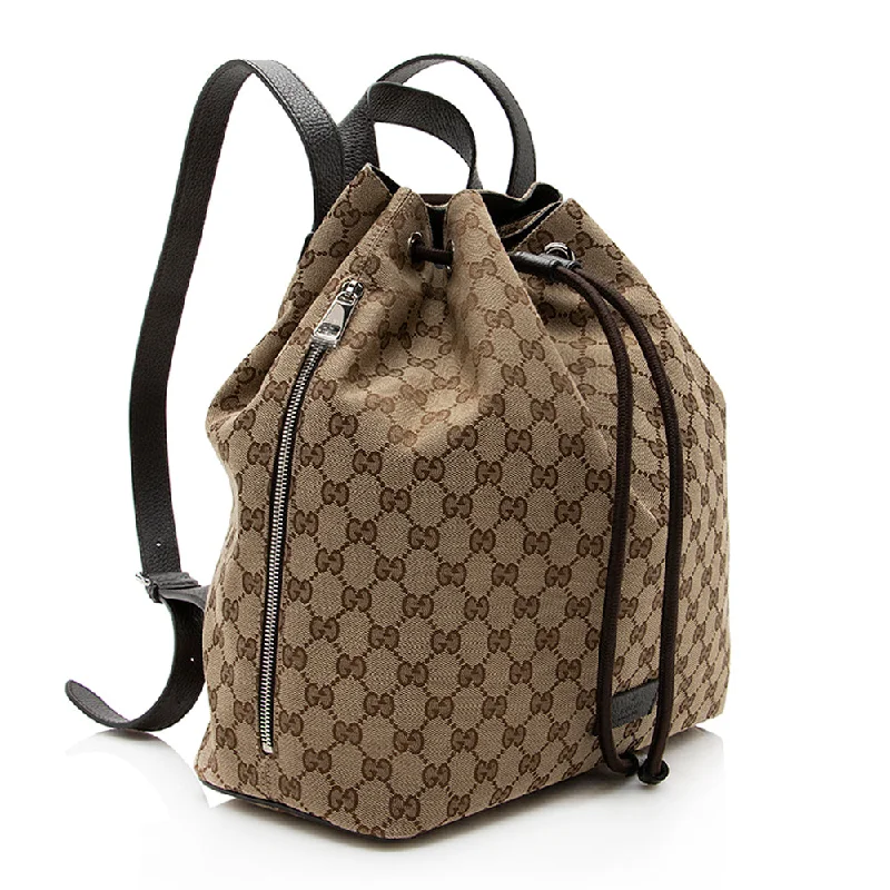 Women Gucci Sylvie bags with a leather - wrapped handleGucci GG Canvas Drawstring Backpack (SHF-20125)