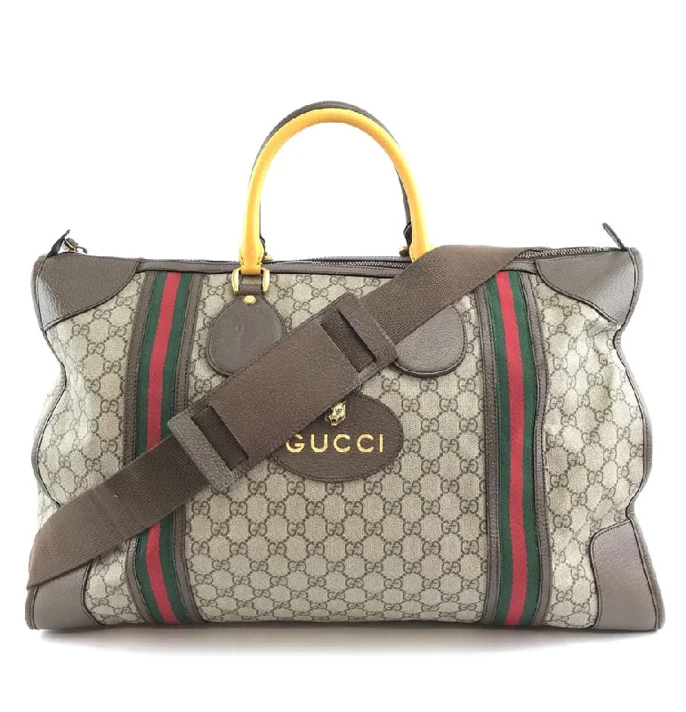 Women Gucci bags with a chain - link trim and a leather bodyGucci Tote Boston XL with Strap Guccissima Vintage Web Lion Head Brown Multicolors Coated Canvas and Leather Shoulder Bag