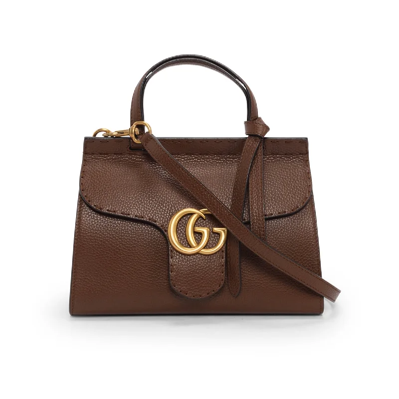 Gucci backpacks for women with a sleek silhouetteGucci Brown Calfskin Mini GG Marmont Top Handle Bag