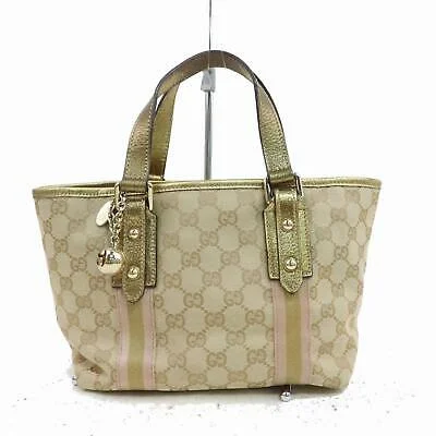 Women Gucci bags with a front - flap pocket for quick - access itemsGucci Tote Bag Light Brown Canvas (SHC1-15961)