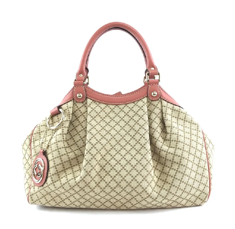 Gucci tote bags for women with a water - resistant coatingGucci Sukey Hobo Gg Diamante Tote Leather Brown and Orange Canvas Shoulder Bag