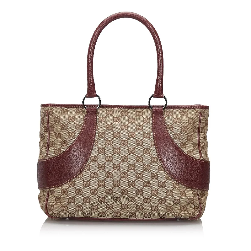 Women Gucci bags with a detachable mirror insideGucci Brown Beige Canvas Fabric GG Tote Bag Italy