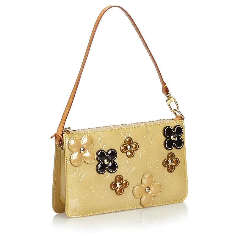 Louis Vuitton bags with a chain - link trim and a leather body for a modern edgeLouis Vuitton Vernis Flowers Pochette