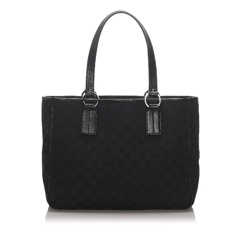 Women Gucci bags with a snap - button closure and a decorative charmGucci Black Canvas Fabric GG Tote Bag Italy