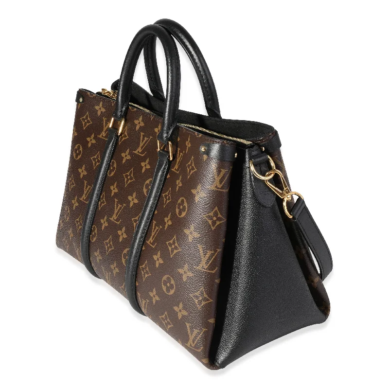 Louis Vuitton bags with a chain - link trim and a leather body for a modern edgeLouis Vuitton Monogram Canvas & Black Leather Soufflot MM