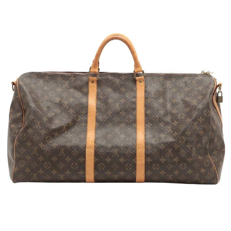 Louis Vuitton bags with a chain - link trim and a leather body for a modern edgeLouis Vuitton Brown Canvas Keepall Bandouli√®re 60 handbag bag