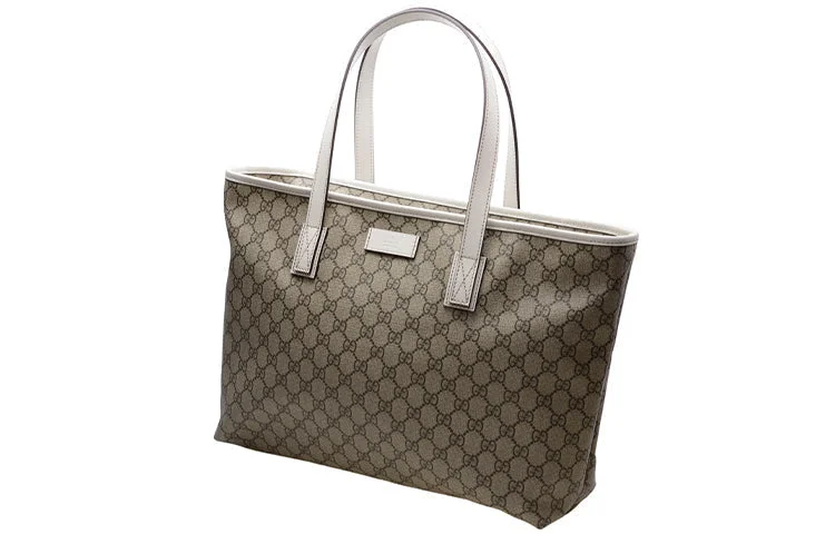 Women Gucci bags with a detachable mirror inside(WMNS) GUCCI Logo Leather Logo Canvas Large Capacity Tote Shoulder Bag Ebony / White Handbag 211137-KGDHR-9761