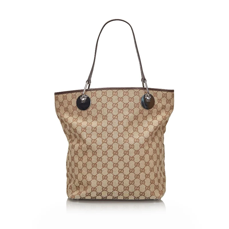 Ladies Gucci shoulder bags with a wide - width strapGucci Brown Beige Canvas Fabric GG Eclipse Tote Bag Italy