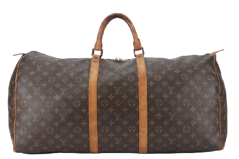 Louis Vuitton bags with a chain - link trim and a leather body for a modern edgeLOUIS VUITTON KEEPAL 60 MONOGRAM CANVAS GOLD HARDWARE NO DUST COVER