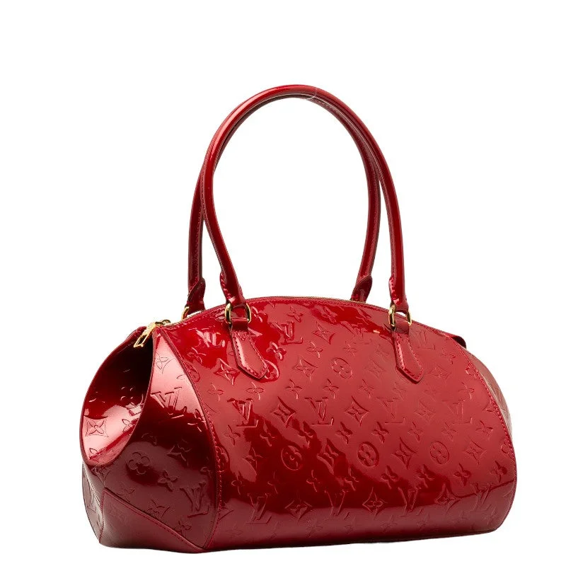 Louis Vuitton bags with a chain - link trim and a leather body for a modern edgeLouis Vuitton Sherwood GM Handbag Monogram Vernis M91490 Red Patent Leather Ladies