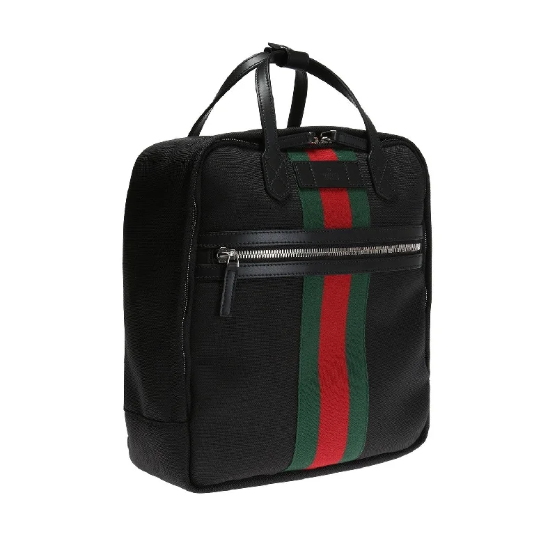 Women Gucci tote bags in GG Supreme canvas for a branded feelGucci Techno Black Canvas Web Stripe Backpack 619748