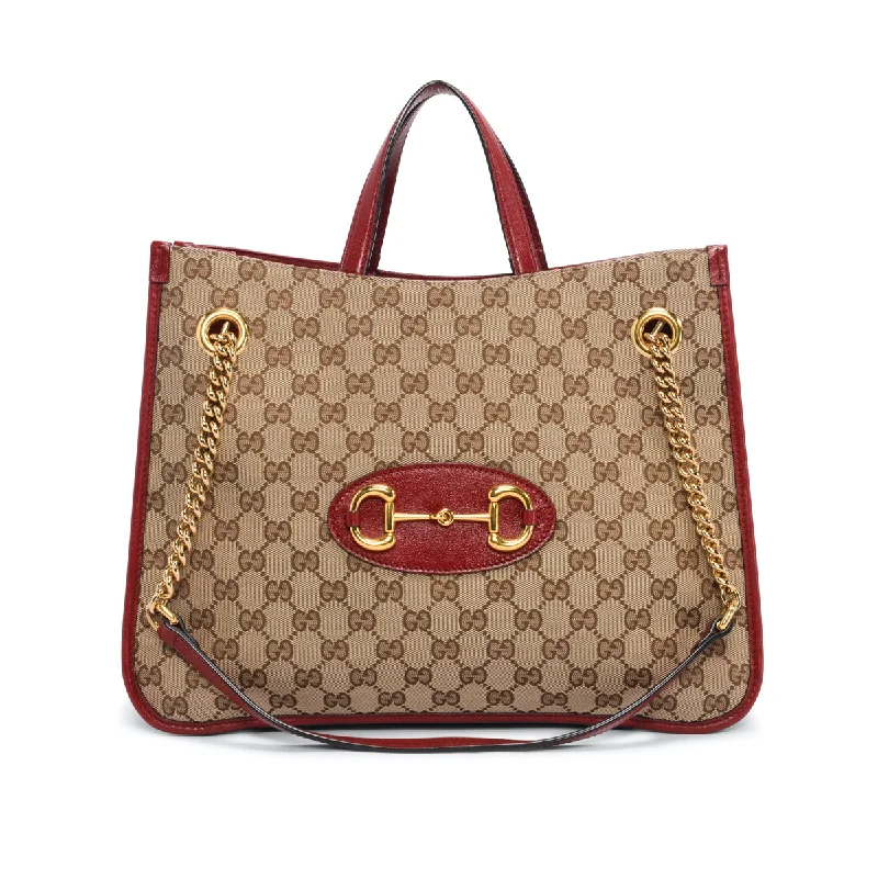 Gucci backpacks for women with a multi - pocket designGucci Red GG Canvas Horsebit Tote