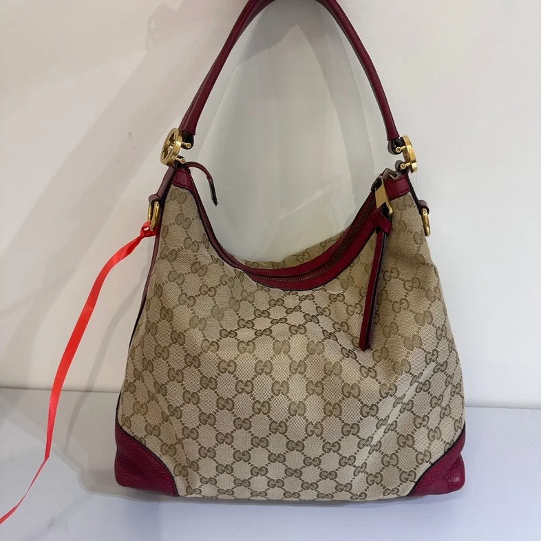 Gucci backpacks for women with a sleek silhouetteGucci Beige GG Canvas Burgundy Leather Trim Tote Medium