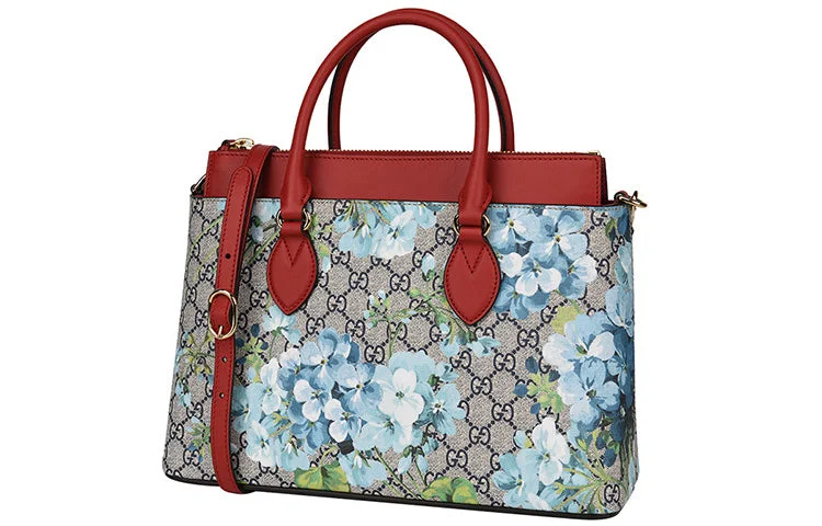 Women Gucci bags with a magnetic snap closure for easy access(WMNS) GUCCI GG Blooms Logo Printing Canvas handbag Beige / Blue / Red Classic 546316-KU2IG-8492