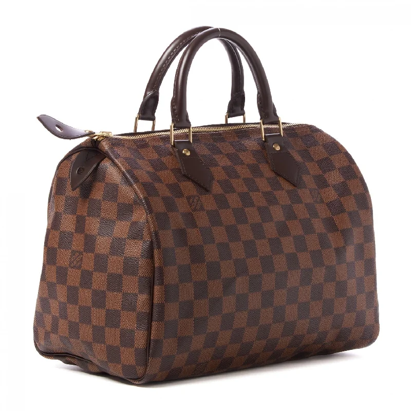 Louis Vuitton bags with a chain - link trim and a leather body for a modern edgeLOUIS VUITTON DAMIER EBENE SPEEDY 30