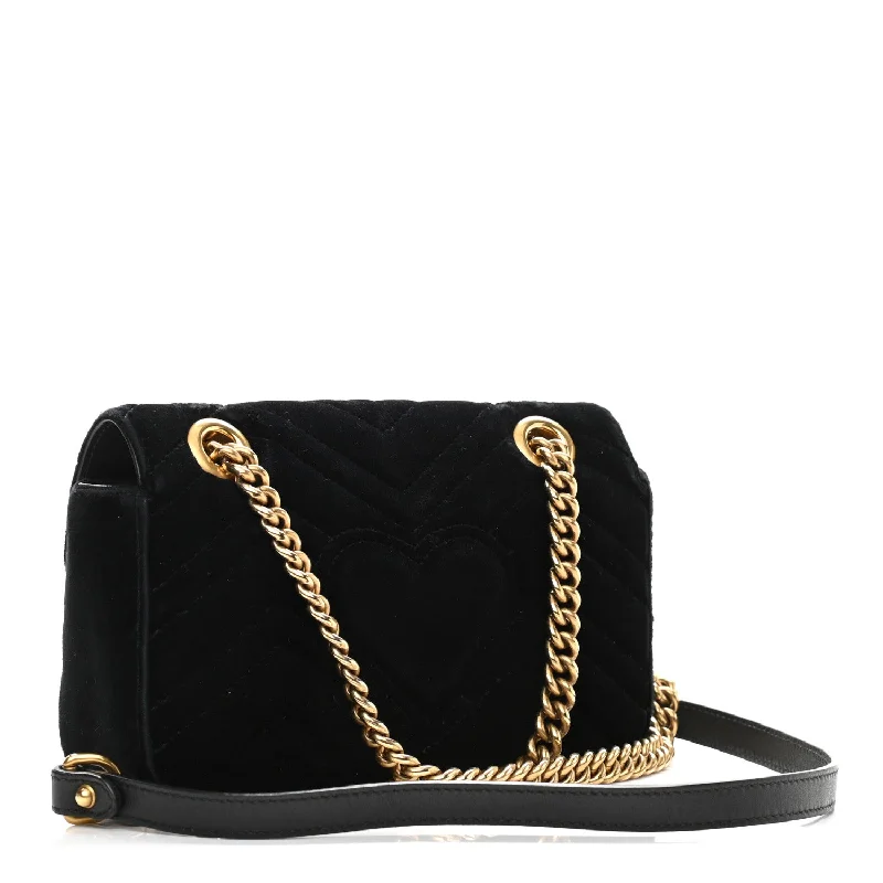 Ladies Gucci shoulder bags with a tassel decorationGucci Marmont Black Velvet Leather Matelasse Shoulder Bag