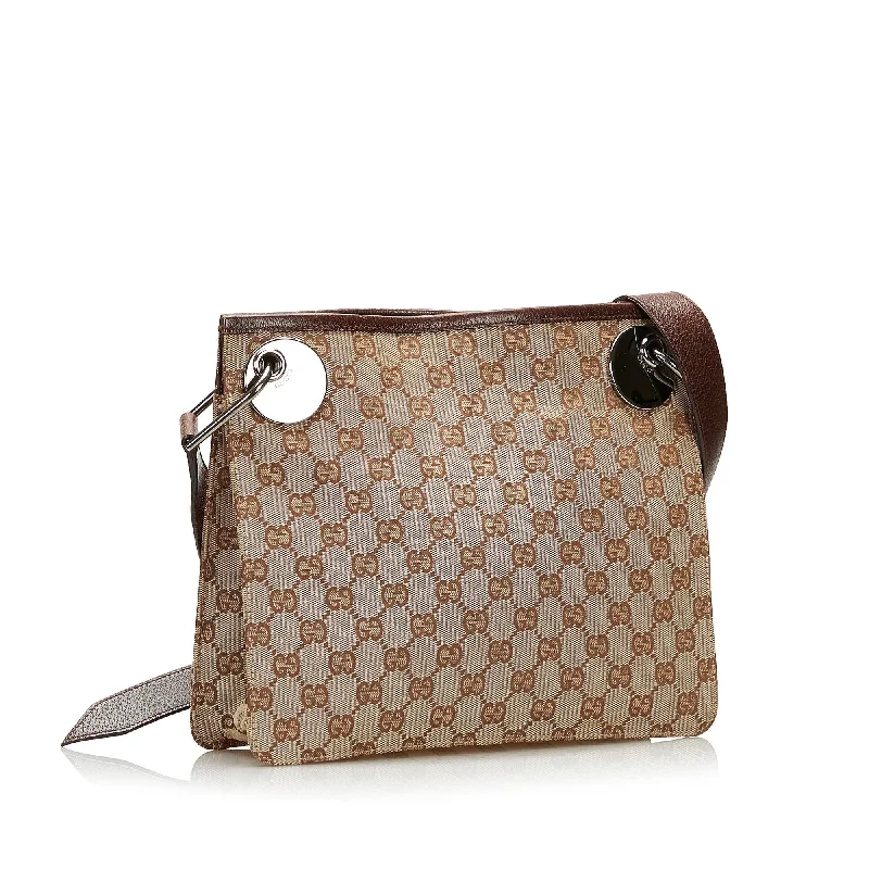 Women Gucci crossbody bags with a woven leather strapGucci GG Canvas Eclipse Crossbody (35738)