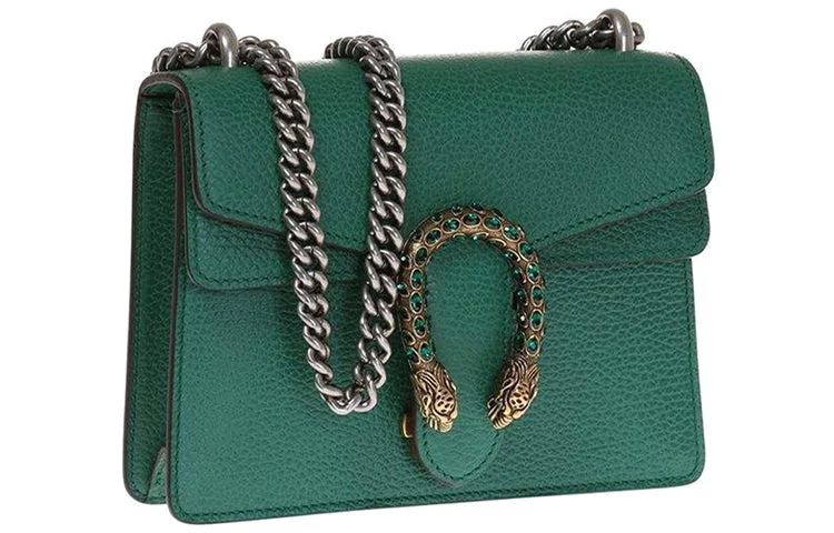 Gucci tote bags for women with a printed Gucci logo(WMNS) GUCCI Dionysus Tiger Head Leather Chain Shoulder Messenger Bag Mini Green Classic 421970-CAOGX-3120