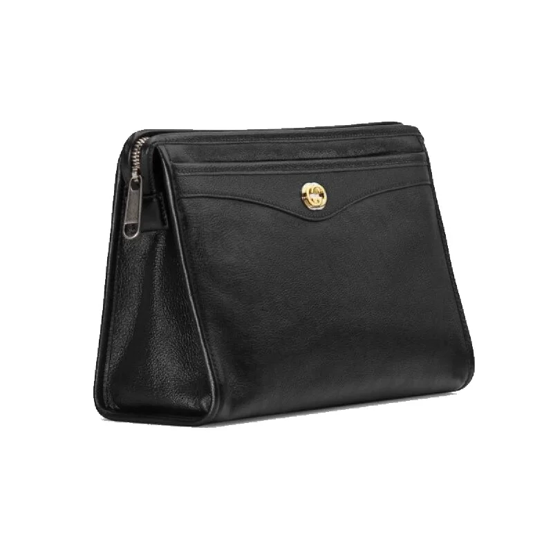 Medium - sized Women Gucci handbags for everyday useGucci Morpheus Black Fluffy Calf Leather Cosmetic Pouch Bag 575991