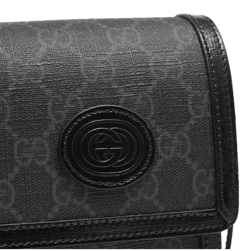 Ladies Gucci Dionysus bags with a chain - link shoulder strapGucci GG Retro Printed Black Canvas Crossbody Minibag