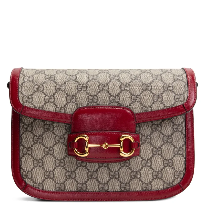 Women Gucci crossbody bags with a keychain holderGUCCI Horsebit 1955 Small Shoulder Bag GG Supreme w/ Red