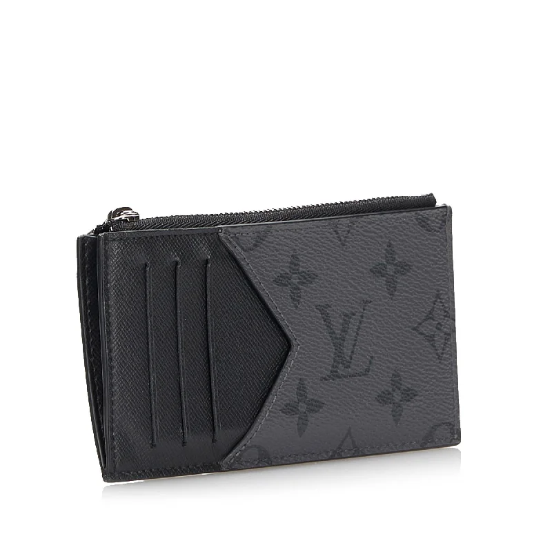 Louis Vuitton bags with a chain - link trim and a leather body for a modern edgeLouis Vuitton Monogram Eclipse Coin Pouch (SHG-CILlD8)