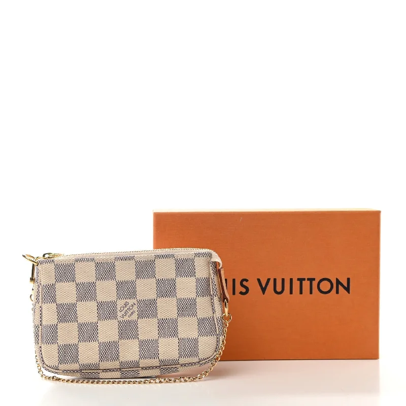 Louis Vuitton bags with a chain - link trim and a leather body for a modern edgeLOUIS VUITTON Damier Azur Mini Pochette