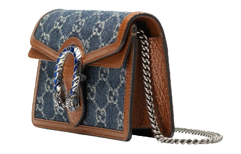 Women Gucci crossbody bags in a bold red color(WMNS) GUCCI Dionysus Logo Denim Messenger Bag Gray Blue / Brown Retro 476432-2KQFN-4483