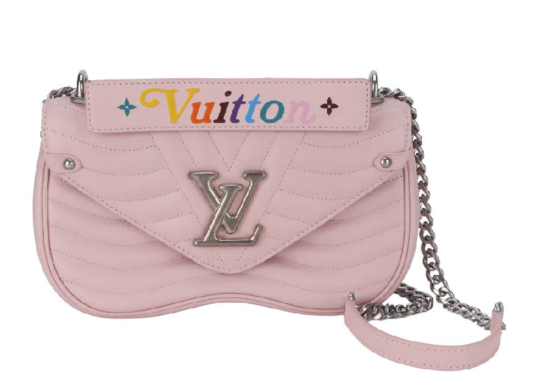 Louis Vuitton bags with a chain - link trim and a leather body for a modern edgeLOUIS VUITTON NEW WAVE CHAIN BAG MM (M51944) PINK CALFSKIN SILVER HARDWARE WITH DUST COVER