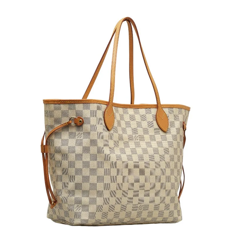 Louis Vuitton bags with a chain - link trim and a leather body for a modern edgeLouis Vuitton Damier Azur Neverfull MM Tote Bag N41361 White