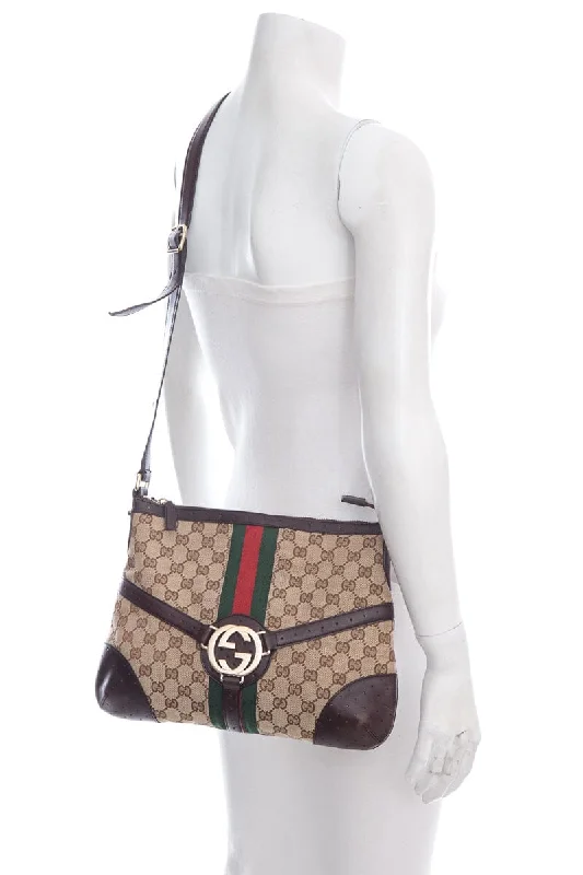 Women Gucci bags with a chain - link trim and a leather bodyGucci Reins Web Brown Shoulder Handbag