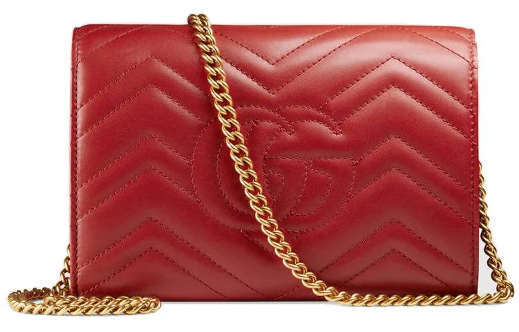 Gucci tote bags for women with a spacious interior(WMNS) GUCCI GG Marmont Series Mini Red Shoulder Bag 474575-DRW1T-6433