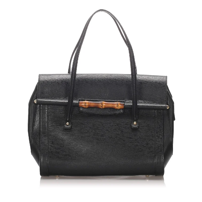 Ladies Gucci shoulder bags with a single - handle designGucci Black Calf Leather Bamboo Bullet Tote Bag Italy