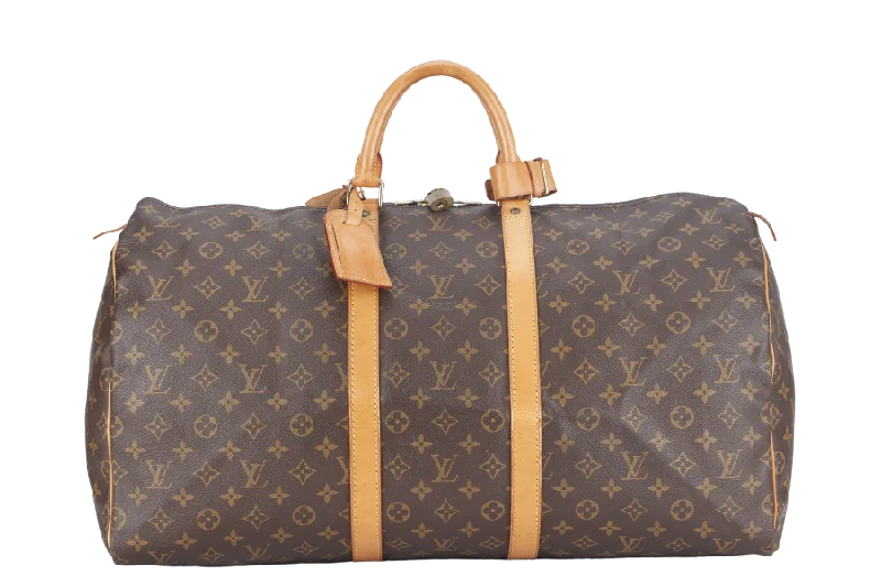 Louis Vuitton bags with a chain - link trim and a leather body for a modern edgeLOUIS VUITTON KEEPALL 55 (M41424) BROWN MONOGRAM CANVAS GOLD HARDWARE SP0974 NO DUST COVER