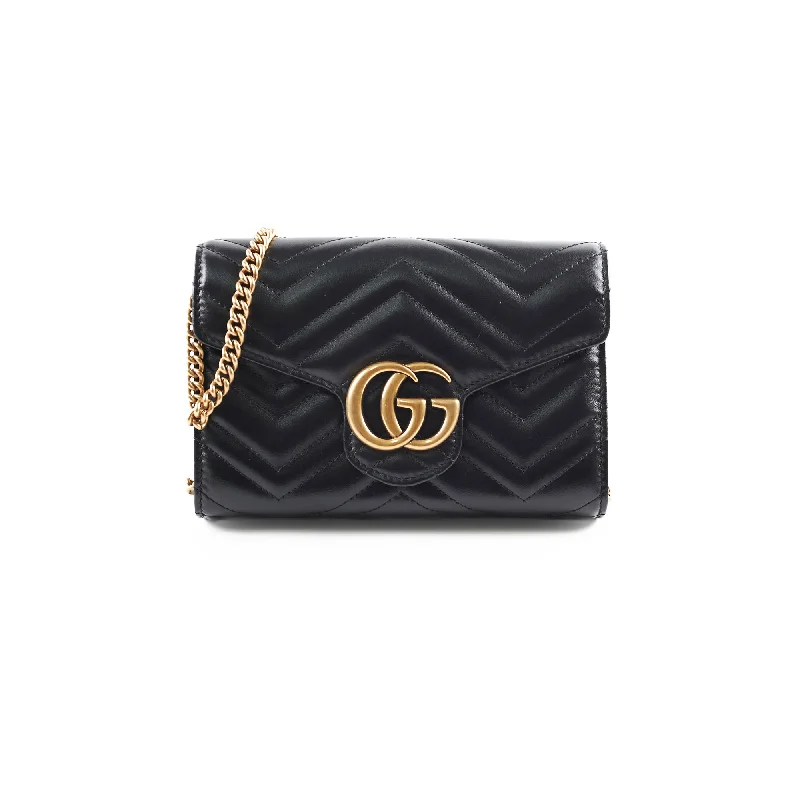 Women Gucci Sylvie bags with a leather - wrapped handleGucci Marmont Wallet On Chain WOC Black