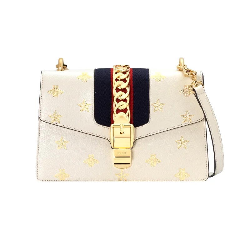 Gucci backpacks for women with a hidden back pocketGucci Sylvie Bee Star Ivory Leather Shoulder Bag