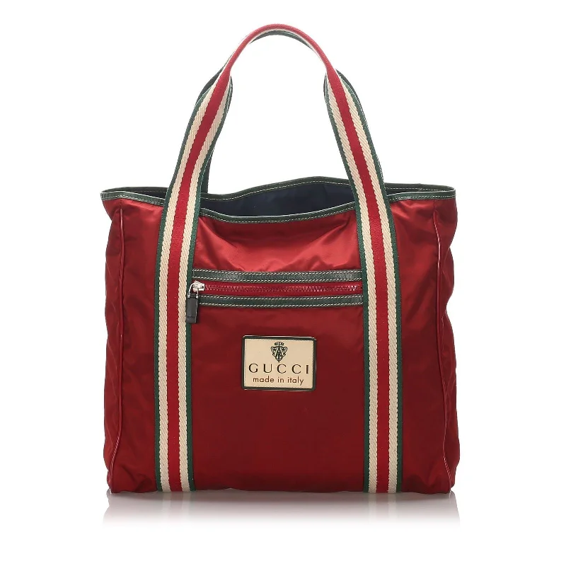 Medium - sized Women Gucci handbags for everyday useGucci Red Nylon Fabric Tote Bag Italy