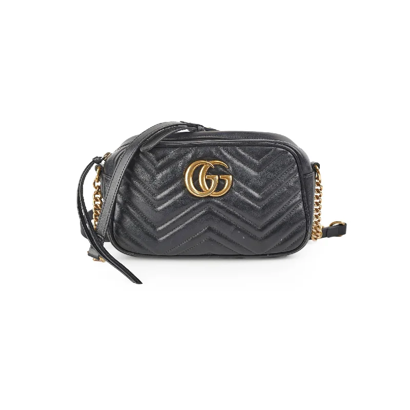 Women Gucci bags with a zip - around closure for securityGucci Marmont Camera Small Black Bag