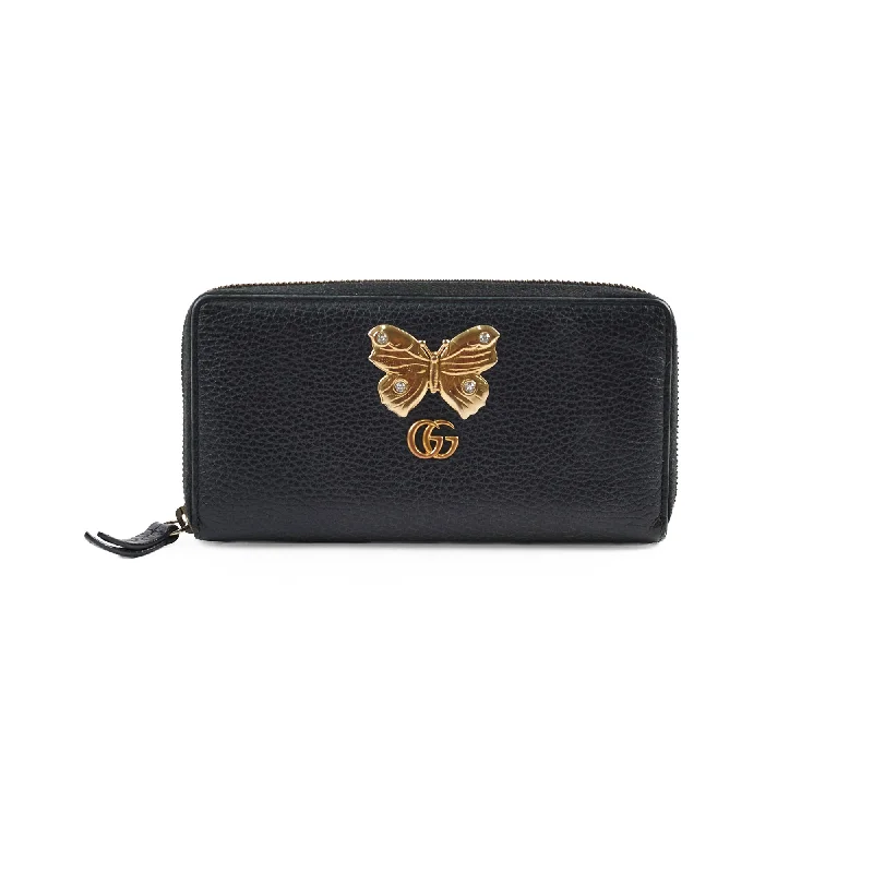 Women Gucci crossbody bags with a printed floral patternGucci Butterfly Long Wallet Black