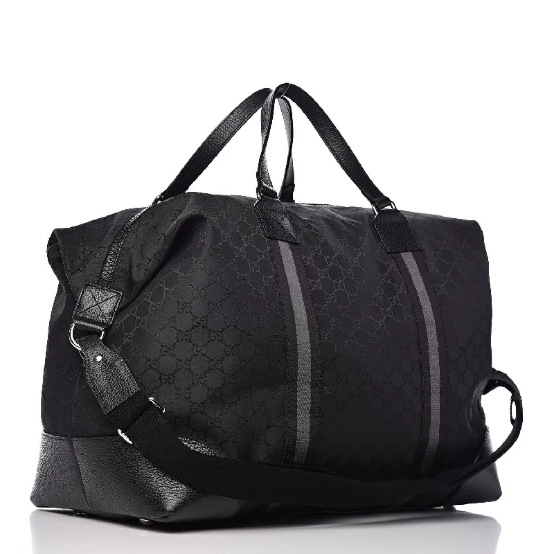 Gucci handbags for women with a beaded trimGucci GG Web Nylon Monogram XL Duffle Bag Black 449180