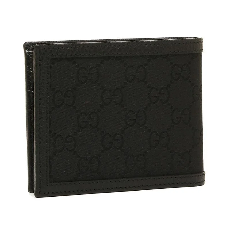 Women Gucci bags with a chain - link trim and a leather bodyGucci Men's GG Canvas Web Black Bifold Wallet 260987