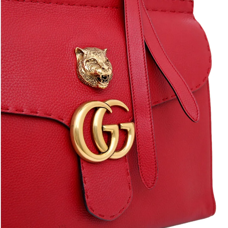 Women Gucci backpacks with a luxurious leather finishGucci GG Marmont Animalier Red Top Handle Bag Leather Large