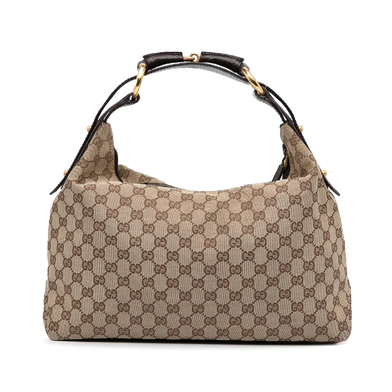 Ladies Gucci shoulder bags with a magnetic - closure flapGucci Medium GG Canvas Horsebit Hobo (SHG-EgWdH2)