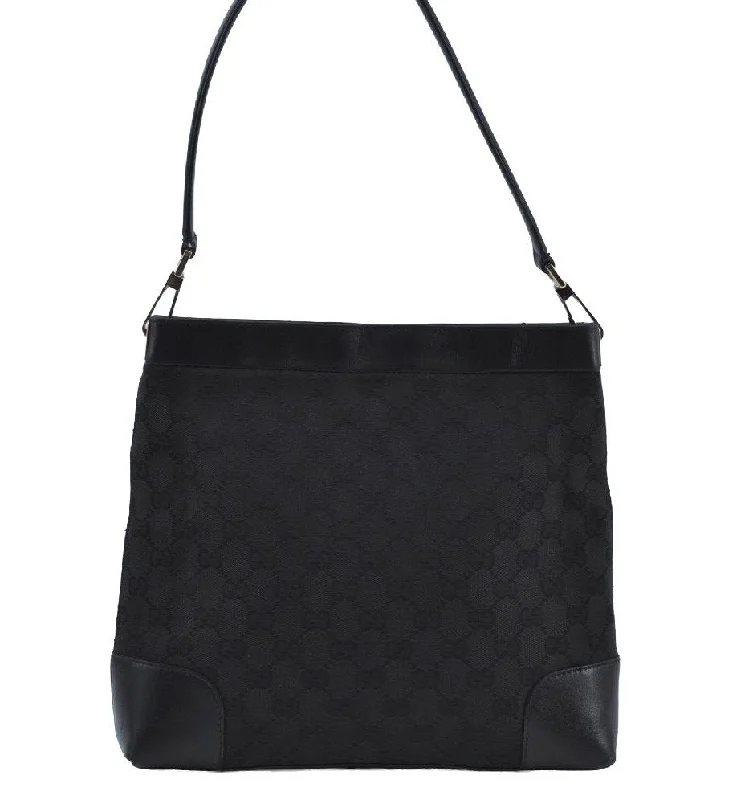 Gucci tote bags for women with a water - resistant coatingAuthentic GUCCI Shoulder Bag GG Canvas Leather Black K9582