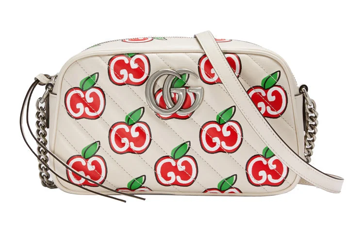 Ladies Gucci Dionysus bags in a pastel color(WMNS) GUCCI GG Marmont Silver Logo Apple Pattern Leather Chain Shoulder Messenger Bag Small White / Red Valentine's Day limited 447632-1W9AN-9086