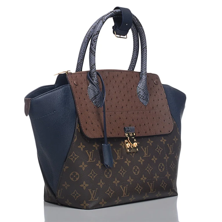 Louis Vuitton bags with a chain - link trim and a leather body for a modern edgeLouis Vuitton Majestuex Tote Leather Ostrich Blue Python Satchel