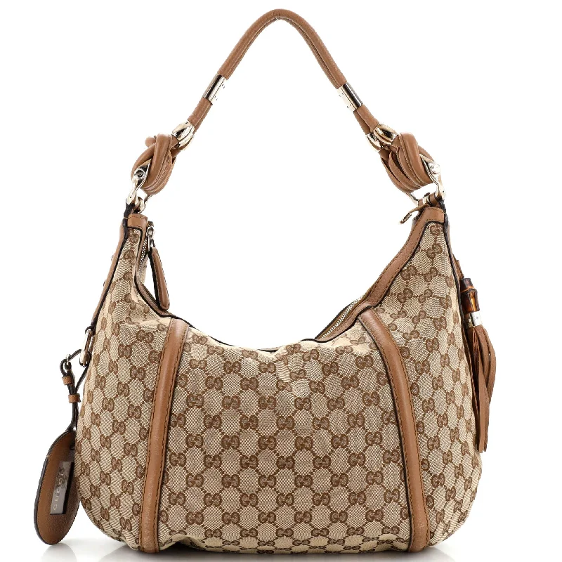 Women Gucci bags with a snap - button closure and a decorative charmGucci Techno Horsebit Hobo Gg Canvas