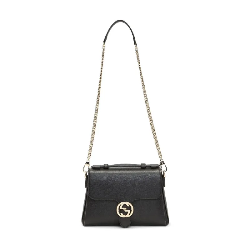 Women Gucci bags with a zippered interior pocketGucci Interlocking G Black Leather Chain Shoulder Bag 510302