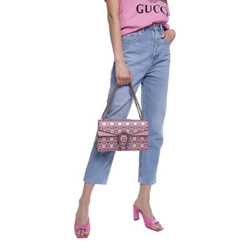 Gucci handbags for women with a patent - leather finishGucci Dionysus Valentine Pink Hearts Calfskin Shoulder Bag 400249